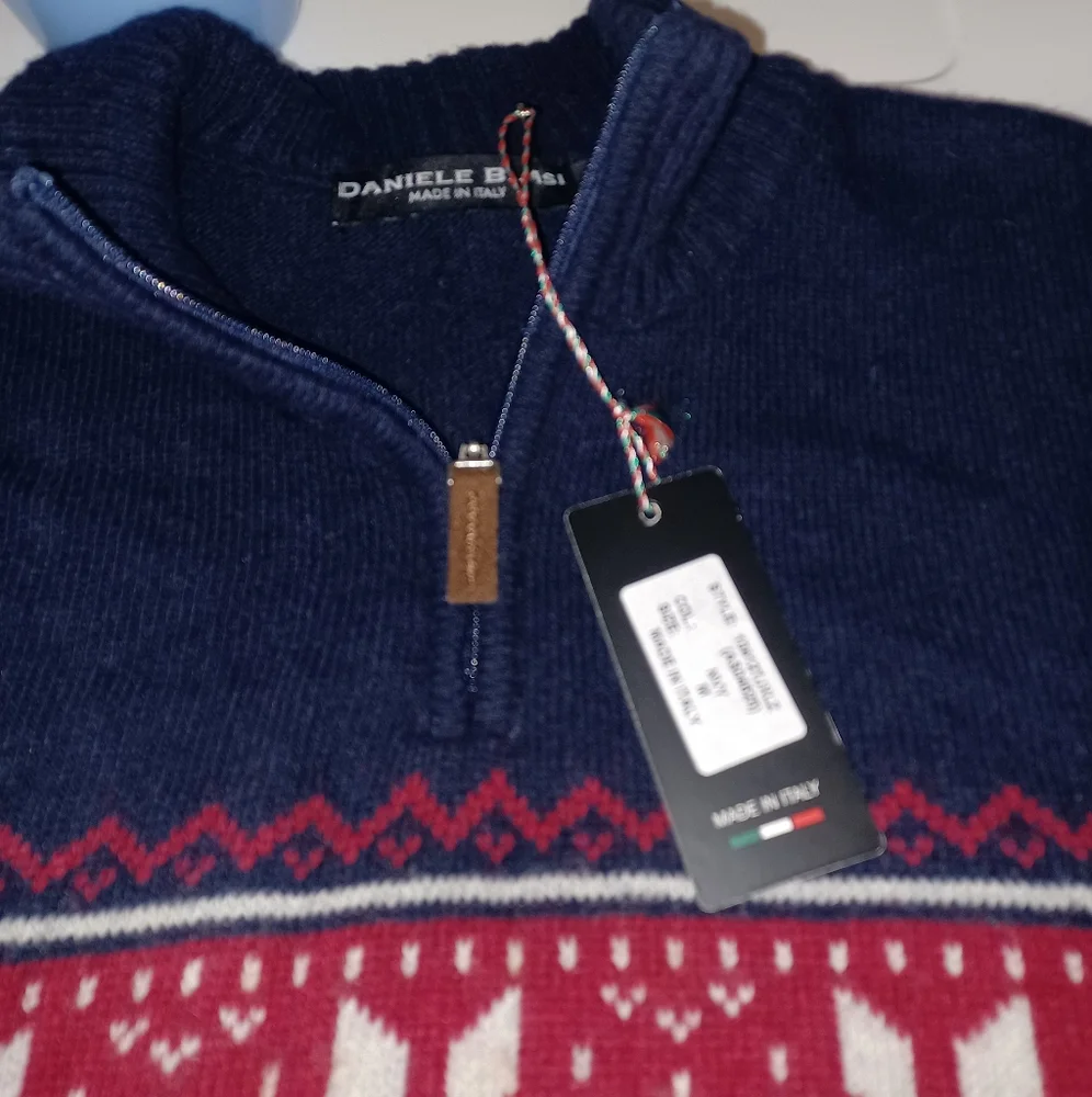 New Daniele Blasi Men's Medi Wool Blend 1/4 Zipper Men's Snowflake Sweater Italy